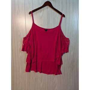 Torrid Womens Blouse Pink Short Sleeve Cold Shoulder Strappy Lace 4 READ